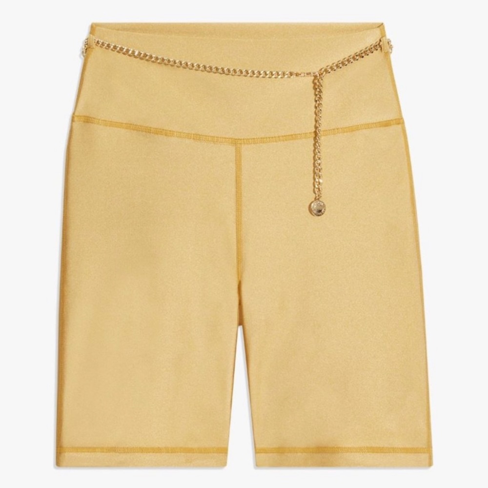 WeWoreWhat Revolve High-Waist Belted Bike Metallic Gold Shorts Size Medium - Picture 4 of 8